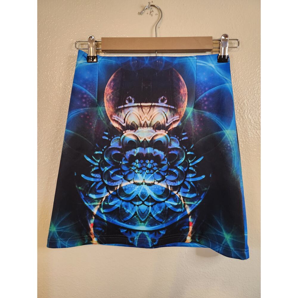 RINGUET Blue and Multi Colored Futuristic Graphic Above Knee Skirt SZ 8